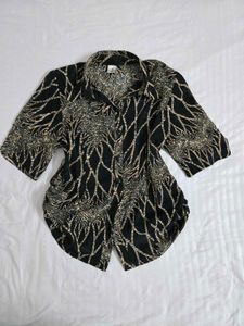 Stylish Black &amp; Tan Print Button-Up Top bust 36