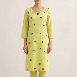 Lime Yellow Embroidered Kurta