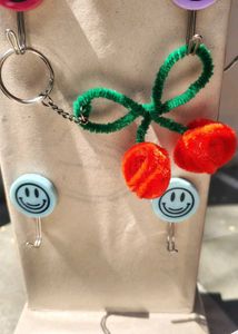 Fuzzy Wire Cherry Keychain