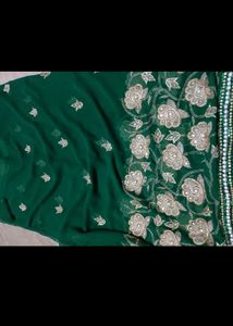 Emerald Green Embroidered Saree