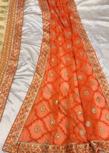 Orange Embroidered Saree