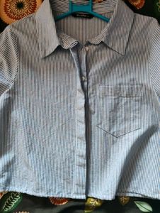 Blue Striped Collared Button-Up Shirt