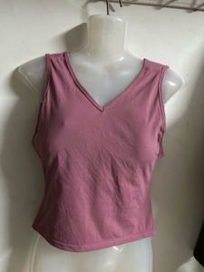V-Neck Sleeveless Pink Crop Top