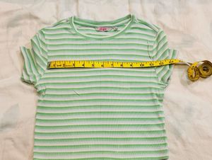 Green Striped Cropped T-Shirt