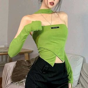 I. Lime Green Asymmetrical Crop Top