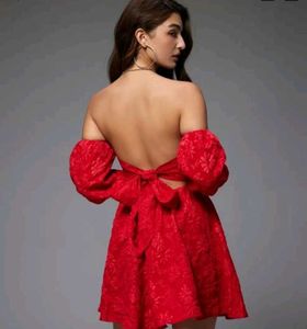 Red Off-Shoulder Puff Sleeve Mini Dress