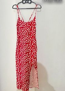 Red Floral Print Midi Dress