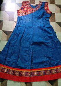 bust 42 Elegant Blue Embroidered Cotton Kurta