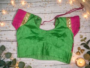 Designer Pink &amp; Green Embroidered Saree