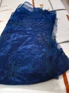 New Net Embroidered Dark Blue Women Dupatta