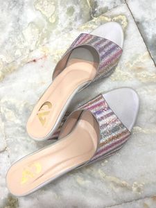 Sparkly Striped Block Heels