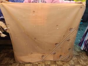 Elegant Embroidered Peach Chiffon Saree