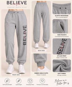 Grey Joggers with "BELIEVE" Print