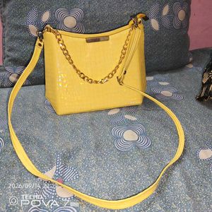 Bright Yellow Textured Shoulder Bag