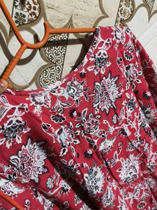 Pink anarkali set with white leggings