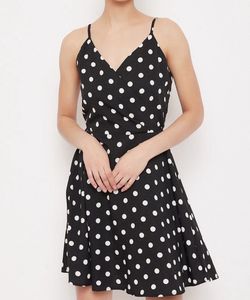 Berrylush Women Black Printed Wrap Dress Polka Dot