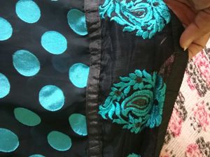 Black &amp; Teal Polka Dot Saree