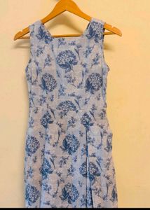 Blue Floral Sleeveless A-Line Dress