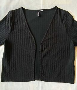 Black Ribbed Button-Up Cardigan