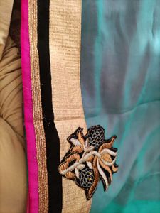 Embroidered Teal and Pink Saree