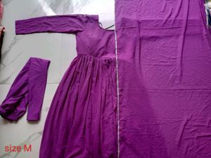 Elegant Purple Anarkali Kurta Set 3pc M