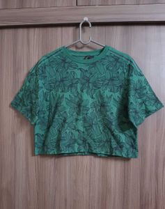 Green Floral Crop T-Shirt