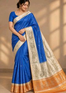 Elegant Blue Silk Saree with Intricate Border