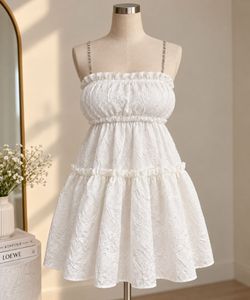 White Textured Ruffle Dress