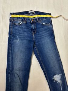 Zara Basic Blue Ripped Denim Jeans