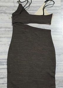 Two-Tone Ribbed Cut-Out Mini Dress