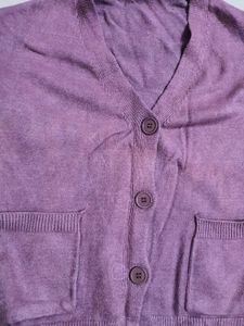Purple V-Neck Cardigan with Pockets