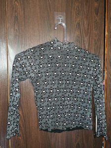 Vintage fish cut lehenga Heart Print Mock Neck Top