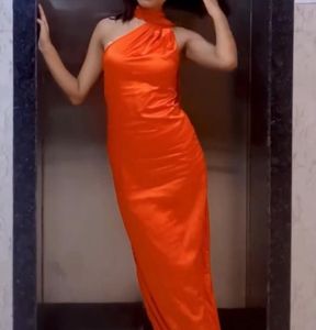 Elegant Red Velvet Halter Neck Dress