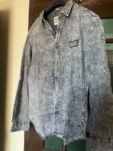 Roadster Grey Washed Denim Shirt