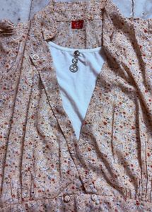 Floral Wrap-Style Layered Top – Beige Elegance