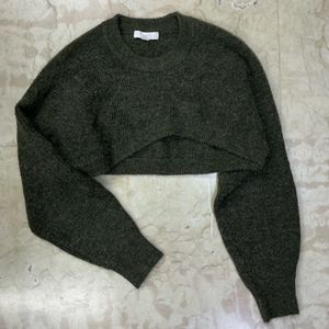 Cropped Olive Green Knit Sweater