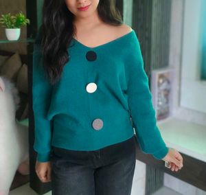Stylish Teal Button-Accent Sweater
