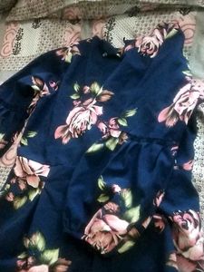 Navy Blue Floral Print Kurta