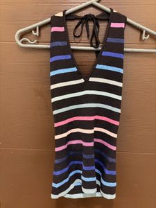 Striped Halter Neck Tank Top