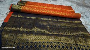 Elegant Orange &amp; Gold Silk Saree