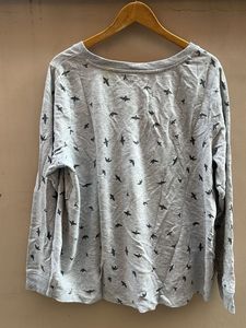 Gray V-Neck Bird Print T-Shirt