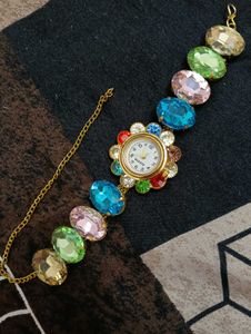 Sparkling Gemstone Chain Watch free lipstick