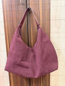 Stylish Maroon Suede Hobo Bag