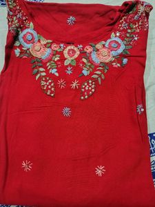 Red Embroidered Kurta