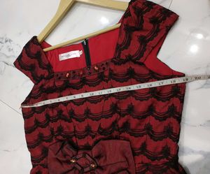 Elegant Red &amp; Black Lace Dress