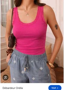 Ribbed Lace Trim Tank Top