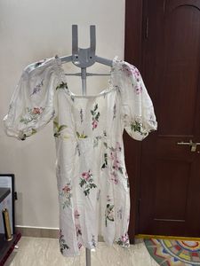 Floral Puff Sleeve Square Neck Dress