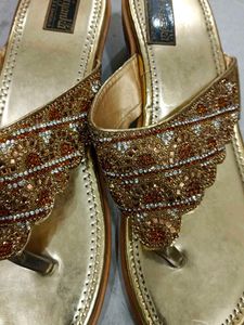 Gold Embellished Ethnic Flats 32 size