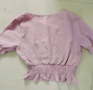 Lilac Polka Dot Top with Ruffled Hem