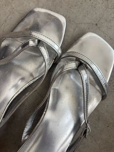 Silver Strappy Square Toe Sandals